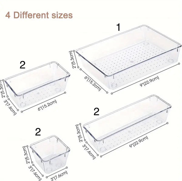 7 pcs of Boxes Acrylic Drawer Organizer – 4-in-1 Set for Makeup, Office, or Kitchen Use