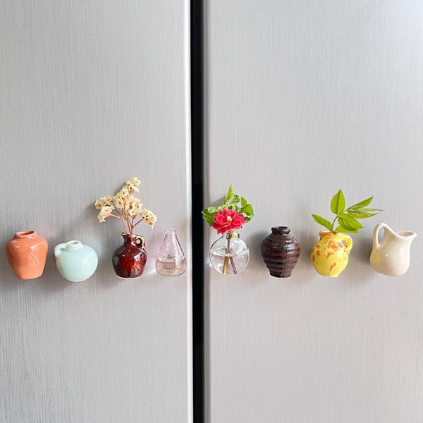 Mini Ceramic Vase Magnets | 8 PCS With 8 Flowers