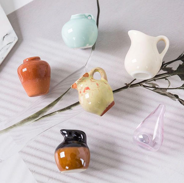 Mini Ceramic Vase Magnets | 8 PCS With 8 Flowers