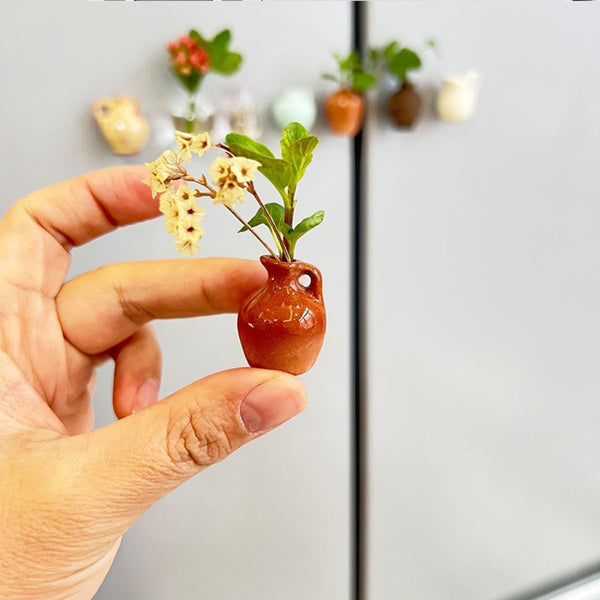 Mini Ceramic Vase Magnets | 8 PCS With 8 Flowers