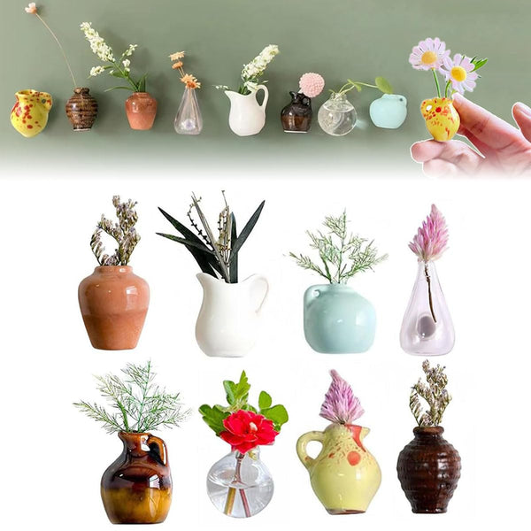Mini Ceramic Vase Magnets | 8 PCS With 8 Flowers