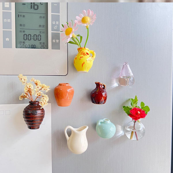 Mini Ceramic Vase Magnets | 8 PCS With 8 Flowers