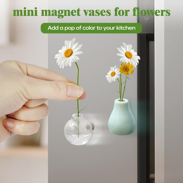 Mini Ceramic Vase Magnets | 8 PCS With 8 Flowers