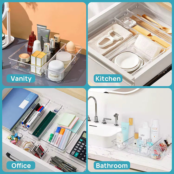 7 pcs of Boxes Acrylic Drawer Organizer – 4-in-1 Set for Makeup, Office, or Kitchen Use