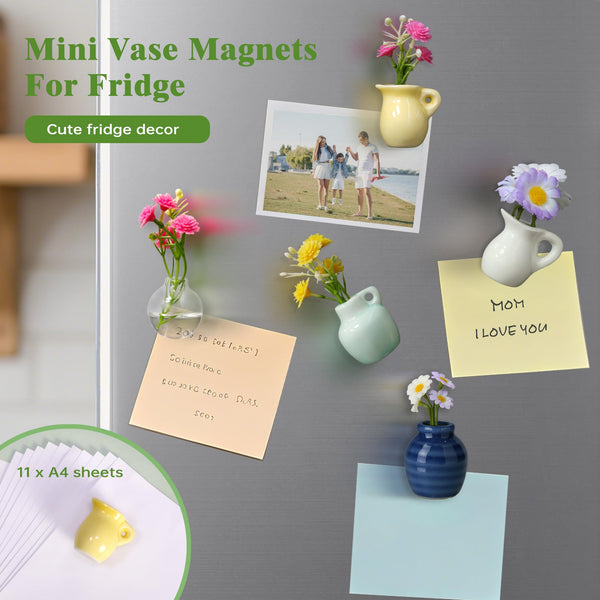Mini Ceramic Vase Magnets | 8 PCS With 8 Flowers