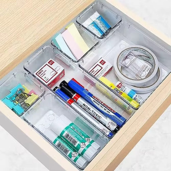 7 pcs of Boxes Acrylic Drawer Organizer – 4-in-1 Set for Makeup, Office, or Kitchen Use