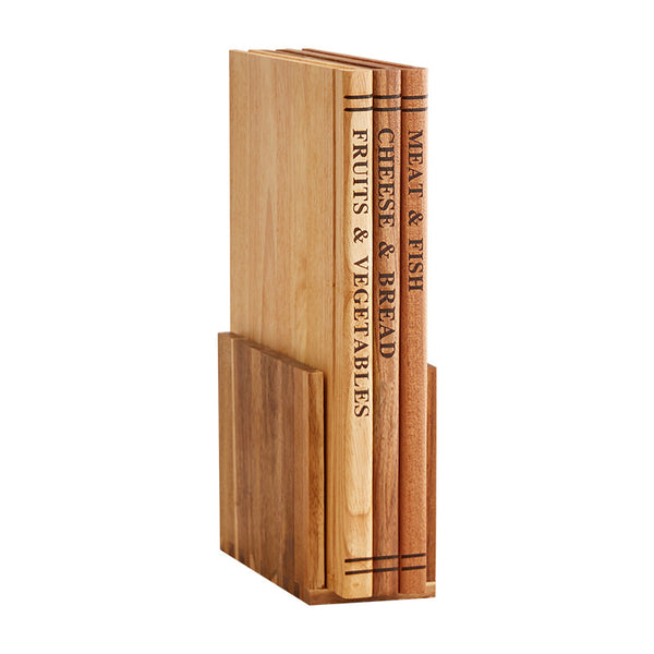 3-Piece Wooden Cutting Board Set with Storage Stand