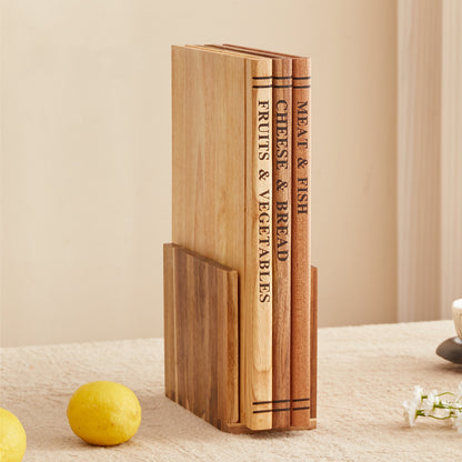 3-Piece Wooden Cutting Board Set with Storage Stand