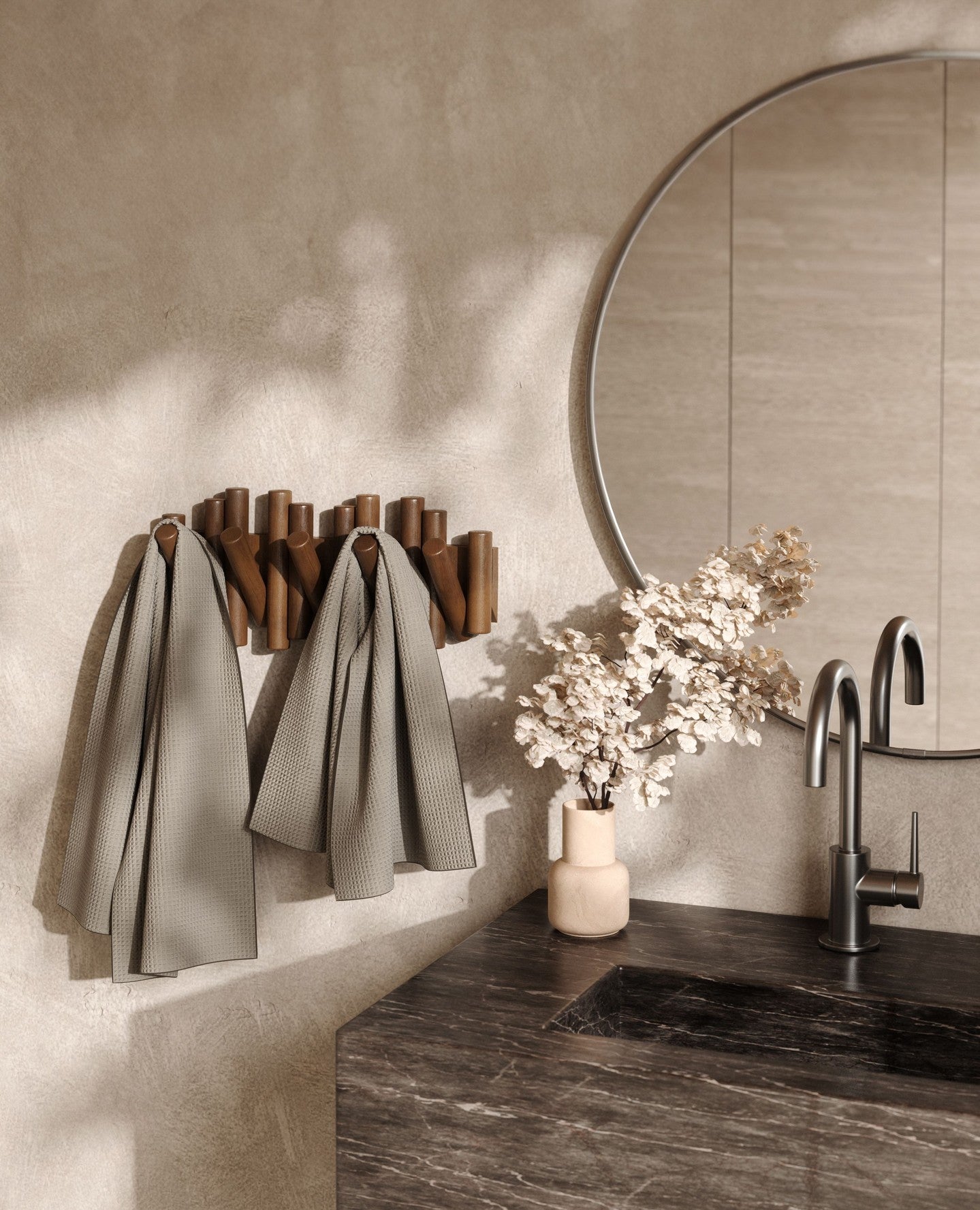 Wooden Wall Clothes Rack with Hidden Hooks | 7 Hooks