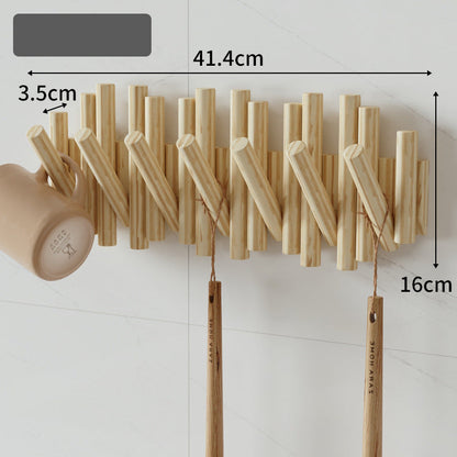 Wooden Wall Clothes Rack with Hidden Hooks | 7 Hooks