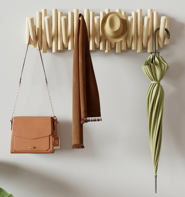 Wooden Wall Clothes Rack with Hidden Hooks | 7 Hooks