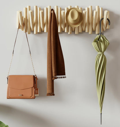 Wooden Wall Clothes Rack with Hidden Hooks | 7 Hooks