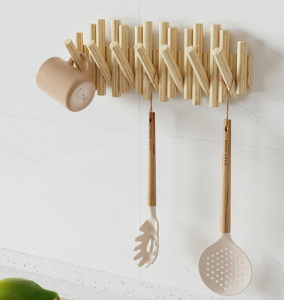 Wooden Wall Clothes Rack with Hidden Hooks | 7 Hooks