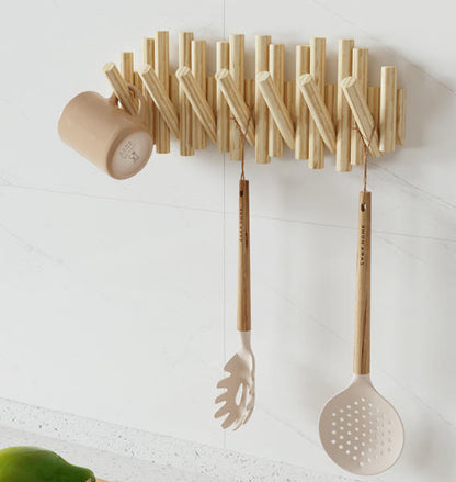 Wooden Wall Clothes Rack with Hidden Hooks | 7 Hooks