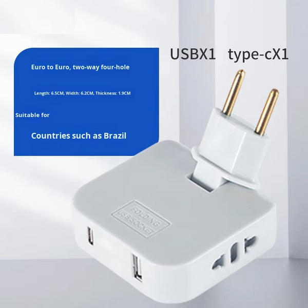 180 Plug Adapter with USB-A & Type-C