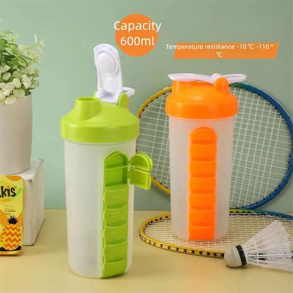 Shaker Bottle 600ml with Pill Box