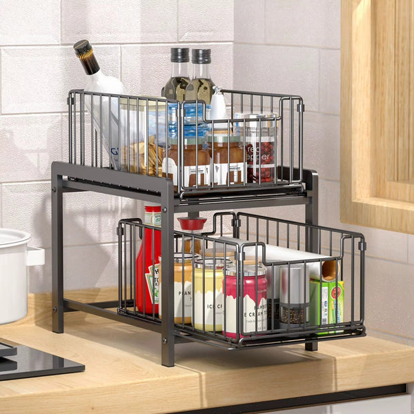 2-Tier Sliding Storage Rack Organizer