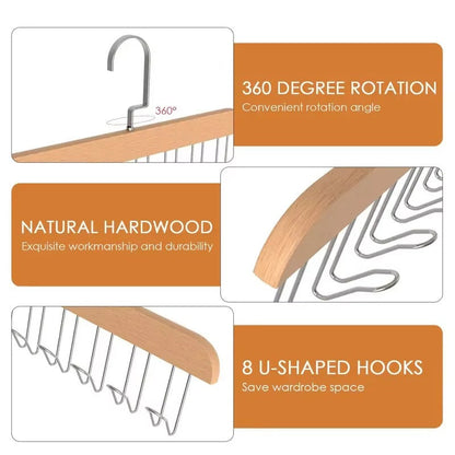 Wooden Clothes Hanger With 8 Hooks