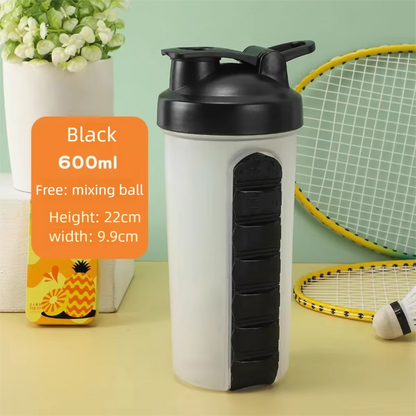 Shaker Bottle 600ml with Pill Box