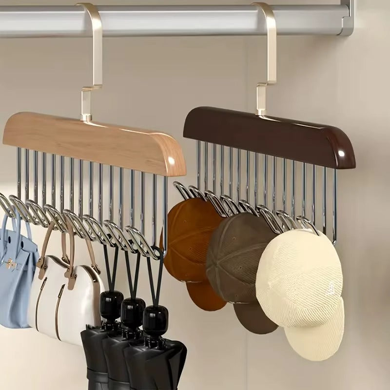 Wooden Clothes Hanger With 8 Hooks Bra Space Saving Hangers Heavy Duty Wooden Hanger With 360° Rotating Hooks Closet Wardrobe