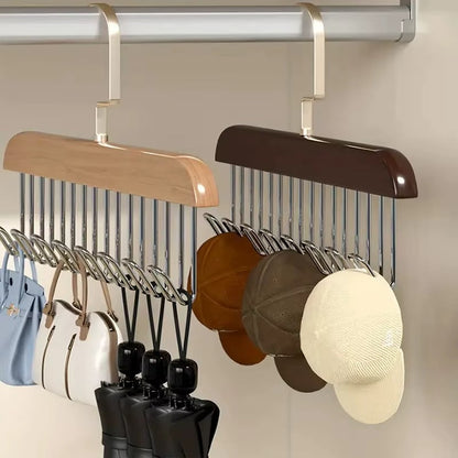 Wooden Clothes Hanger With 8 Hooks Bra Space Saving Hangers Heavy Duty Wooden Hanger With 360° Rotating Hooks Closet Wardrobe
