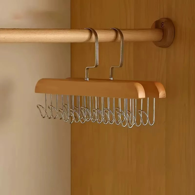 Wooden Clothes Hanger With 8 Hooks