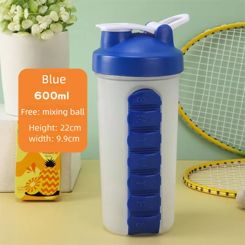 Shaker Bottle 600ml with Pill Box