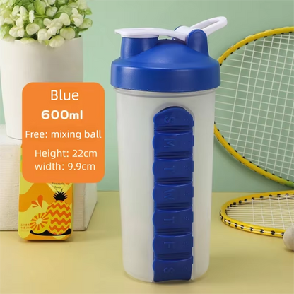Shaker Bottle 600ml with Pill Box