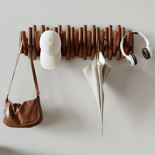 Wooden Wall Clothes Rack with Hidden Hooks | 7 Hooks